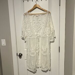 Dizzy Gal White Lace Mesh Duster Cardigan Kimono